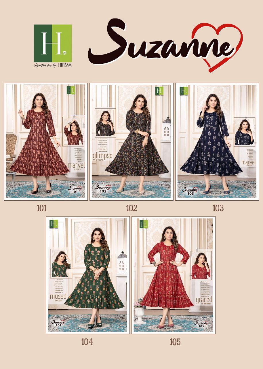 Hirwa Suzanne Ethnic Wear Fancy Rayon Anarkali Kurti Collection